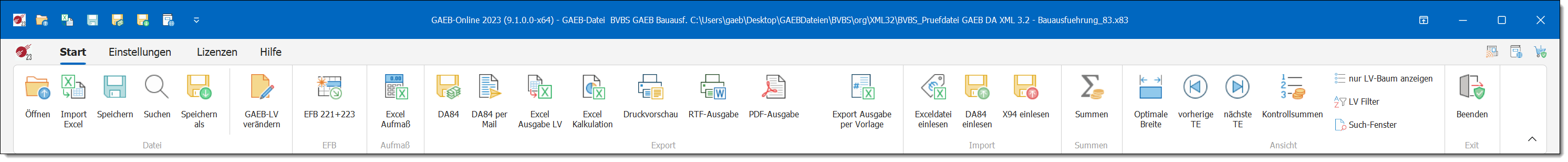 GAEB-Online 2025 Oberfläche